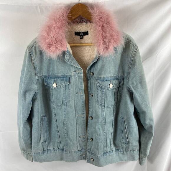 Missguided Fur Collar Denim Jacket Size 4 - Picture 1 of 3